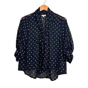 Marisol Women’s Blouse Size L Black/White Polka Dot Sheer Chiffon Tie Neck